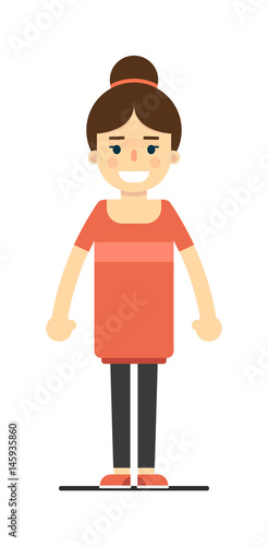 Positive pretty girl in red dress isolated on white background vector illustration. People personage in flat design.
