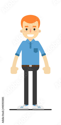 Young happy redheaded guy character isolated on white background vector illustration. People personage in flat design.