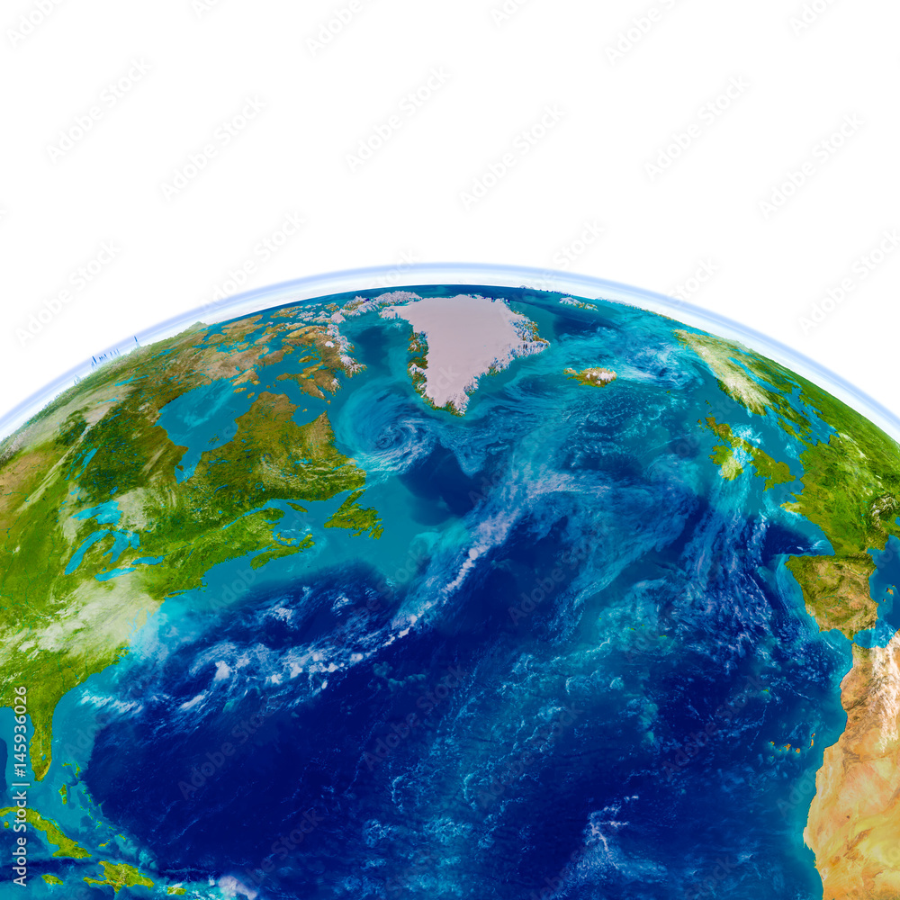 North Atlantic on physical globe