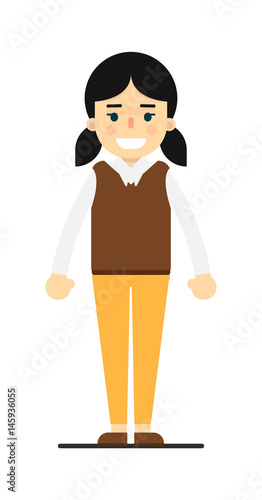 Pretty girl in sweater and pants isolated on white background vector illustration. People personage in flat design.