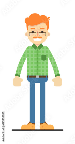 Adult redheaded man in shirt and pants isolated on white background vector illustration. People personage in flat design.