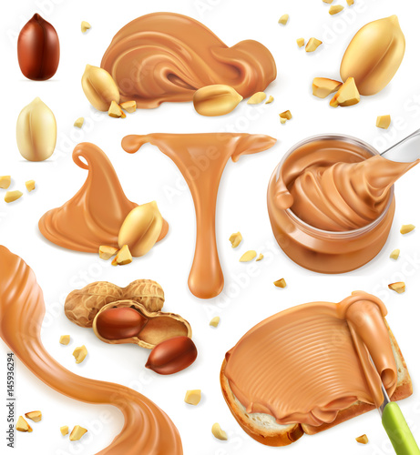 Peanut butter, 3d vector icon set