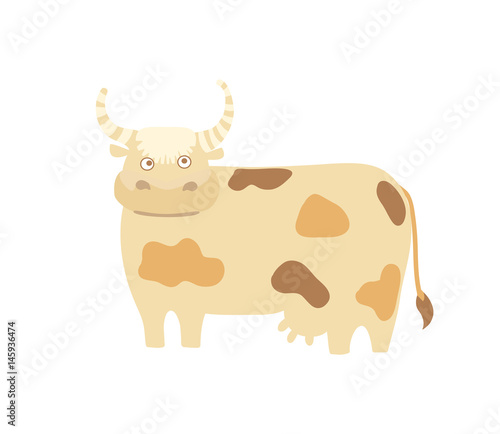 Funny cow hand drawn vector illustration isolated on white background. Cute cattle farm animal, domestic livestock in cartoon style.