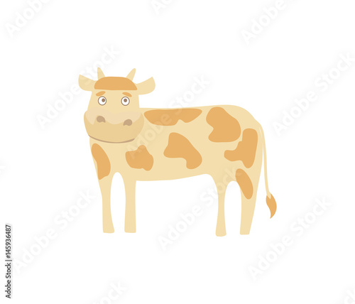 Young cow hand drawn vector illustration isolated on white background. Cute cattle farm animal, domestic livestock in cartoon style.