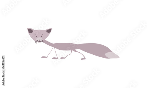 Polar fox personage vector illustration isolated on white background. Cute wild animal, zoo wildlife character in cartoon style.