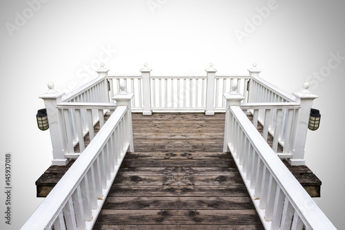 white wood balcony isolated on white background with clipping path.