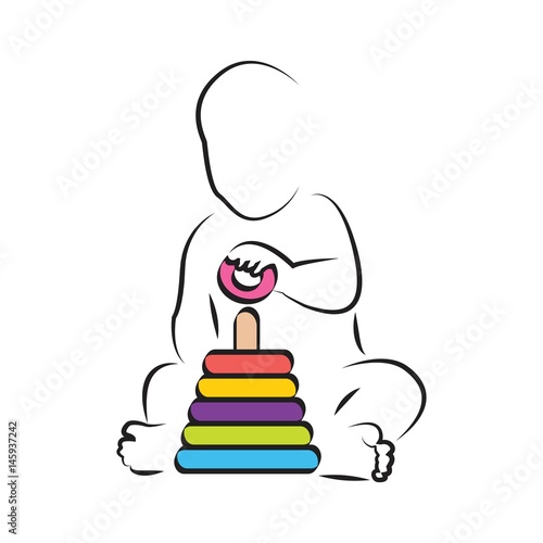 Kid Playing Toys Blocks, child development and educational games . kids intellectual growth and silhouettes of playing kid