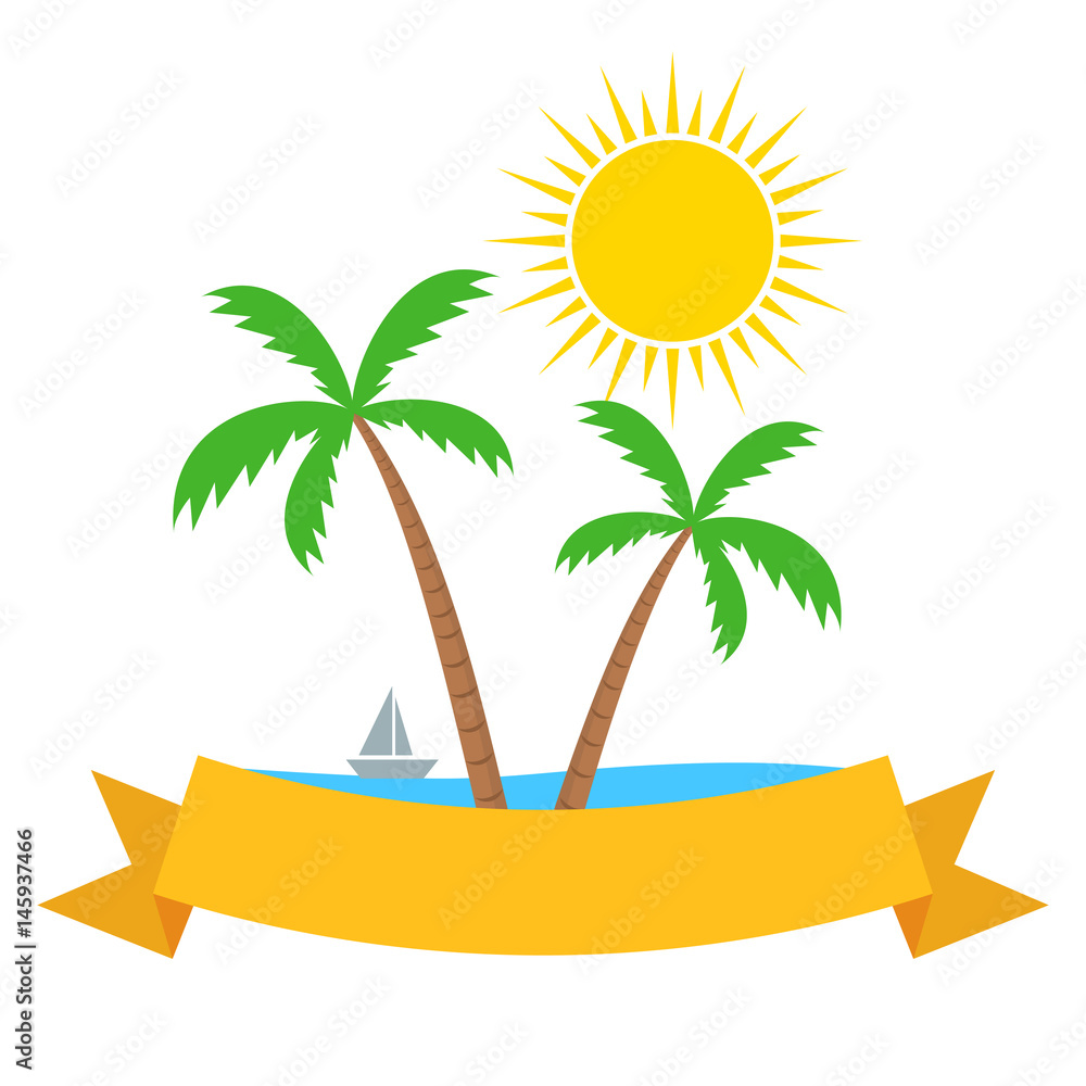 Tropical summer beach themed banner template with palms trees