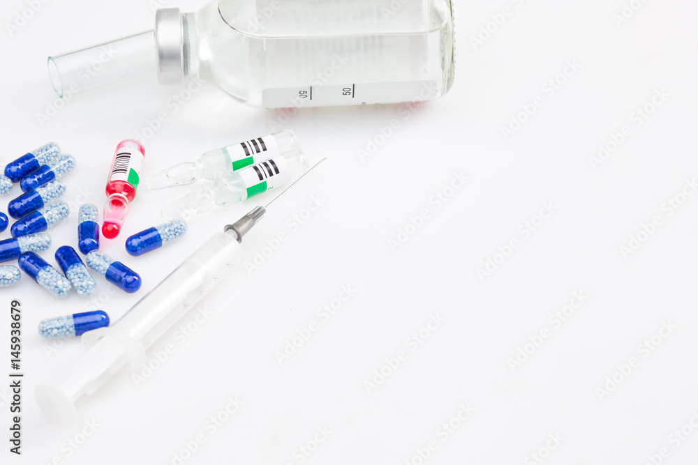 Blue capsules and pills background Blue capsules and pills background
