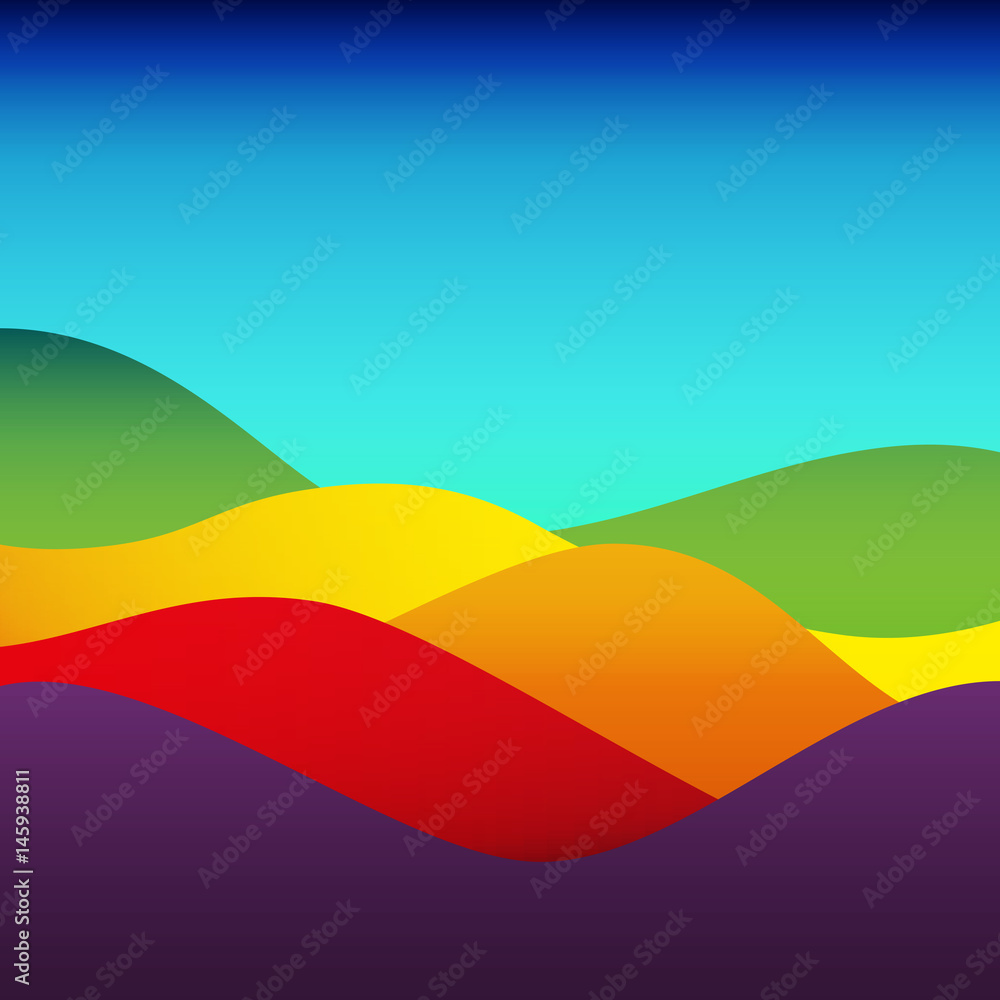 Flat design colorful waves or hills on landscape