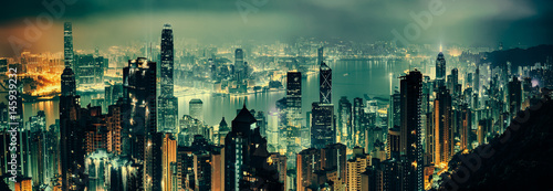 Panoramic shot of evening hong kong