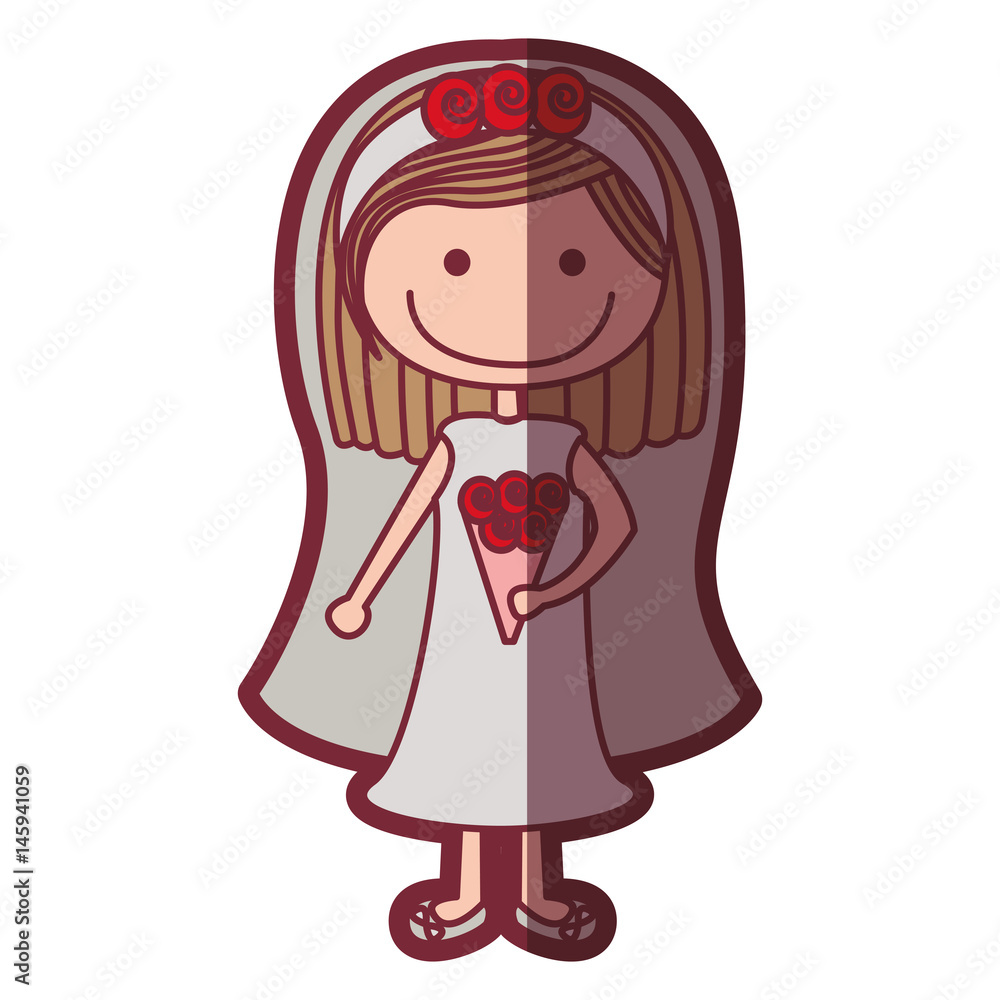 color silhouette shading cartoon woman in wedding dress with light brown hair vector illustration color silhouette shading cartoon woman in wedding dress with light brown hair vector illustration