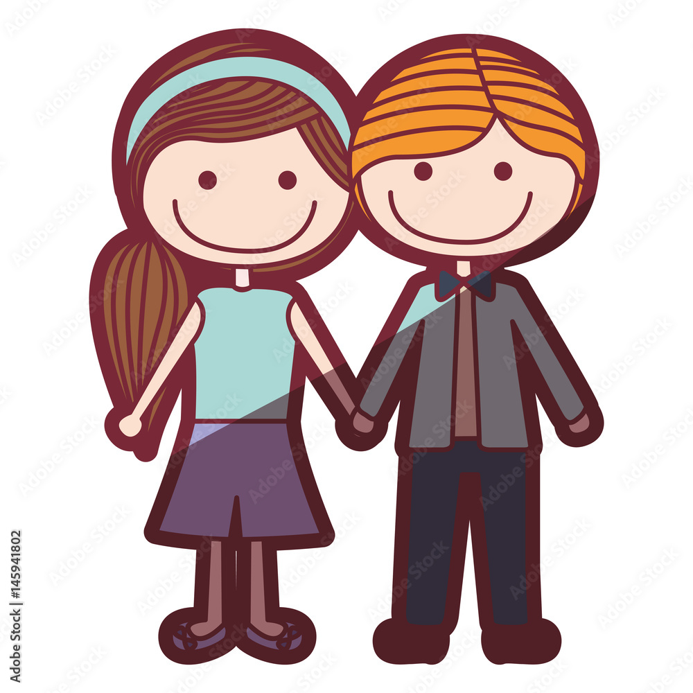 color silhouette shading cartoon blond male hair and female side hairstyle with taken hands vector illustration color silhouette shading cartoon blond male hair and female side hairstyle with taken hands vector illustration