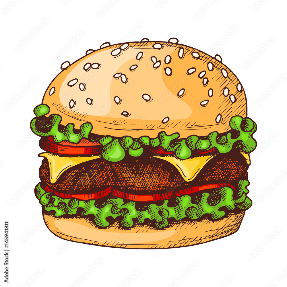 Sketch Ink Graphic Hamburger Illustration Colorful Draft Silhouette