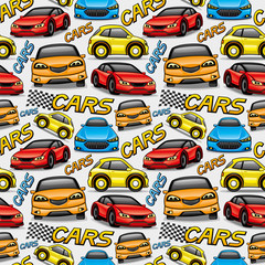 Acrylglasbilder Automuster Bunte Cartoon Autos Muster Kinderdesign  © Lenan