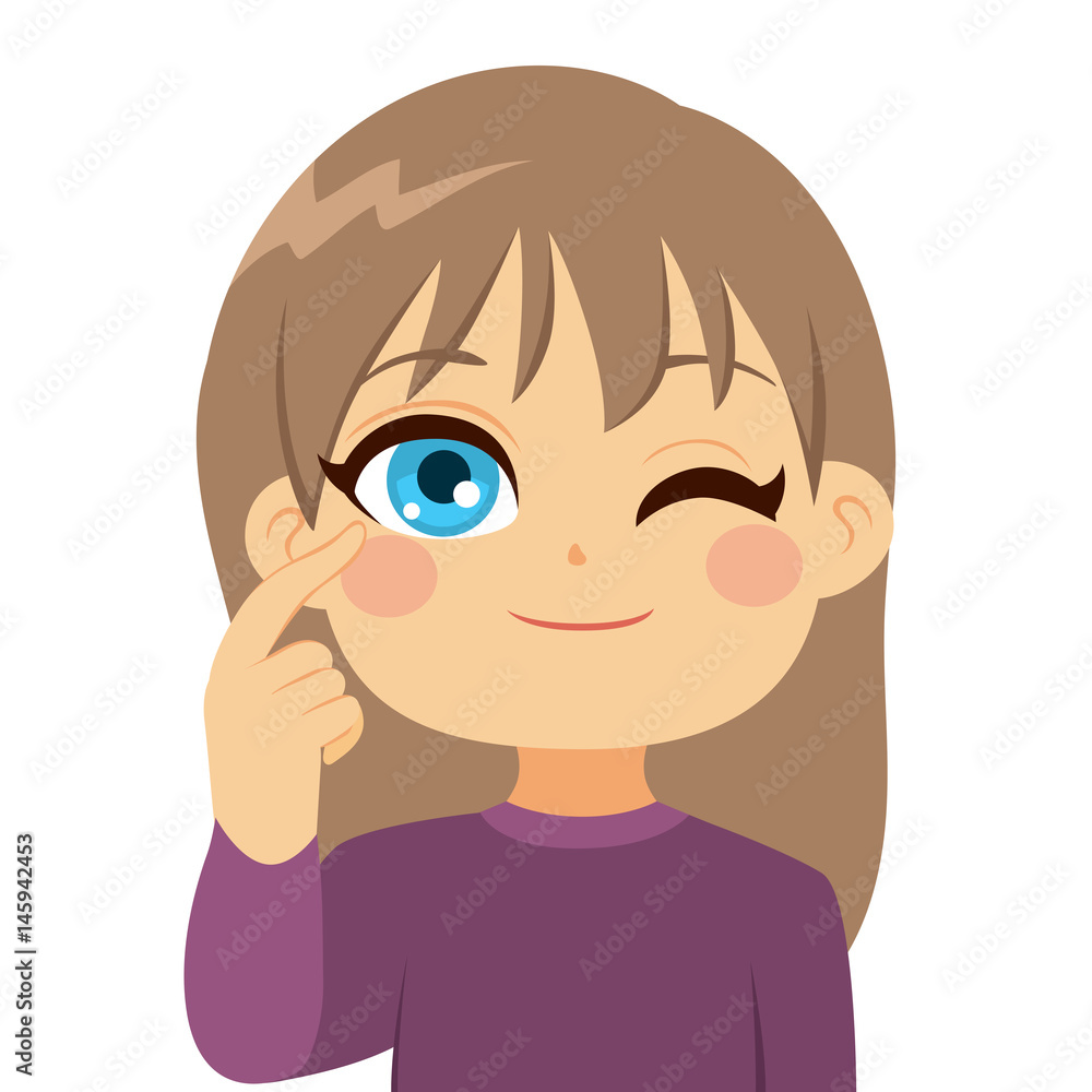 Little girl pointing finger towards eye concept Little girl pointing finger towards eye concept