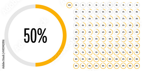 Set of circle percentage diagrams from 0 to 100 ready-to-use for web design, user interface (UI) or infographic - indicator with yellow