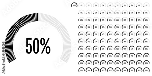 Set of circular sector percentage diagrams from 0 to 100 ready-to-use for web design, user interface (UI) or infographic - indicator with black