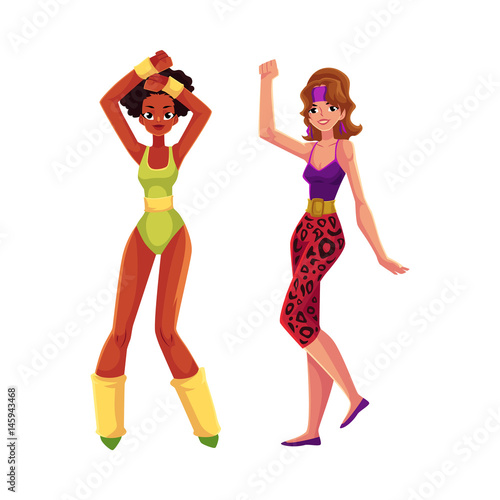 Premium Vector  Man and woman in sports clothing 80s. fitness and  aerobics. vector retro illustration