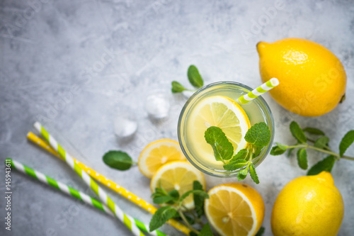 Lemonade. Traditional Summer drink.Top view copy space.