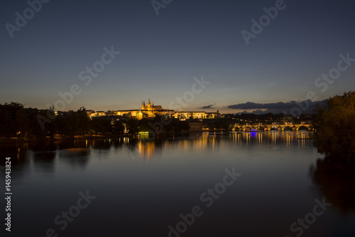 Night View Of Prague Castle And Charles Bridge, Czech Republic
