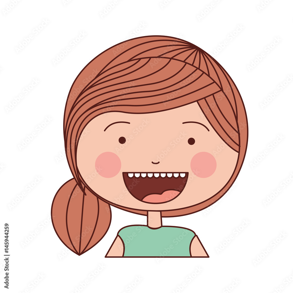 color silhouette smile expression cartoon half body girl with side ponytail striped hair vector illustration color silhouette smile expression cartoon half body girl with side ponytail striped hair vector illustration