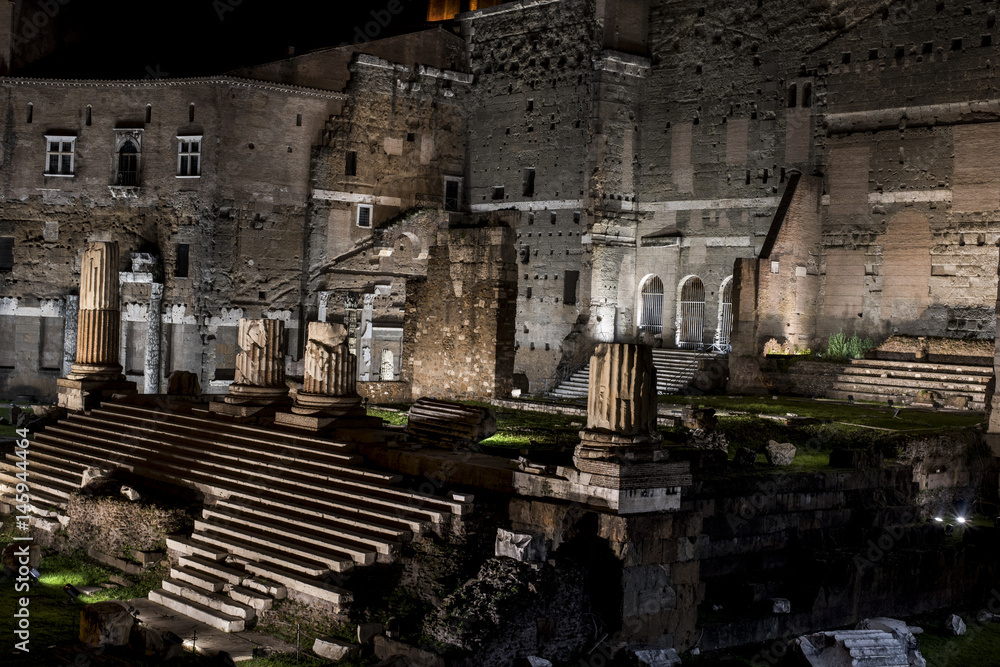 Scenic view over the ruins of the Roman Forum in Rome by nigth, Italy