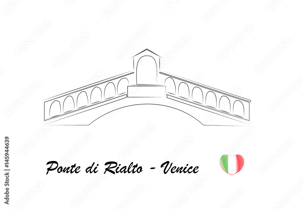 Ponte di Rialto, Venice, Italy minimal vector illustration postcard