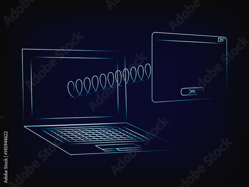 laptop with empty pop-up popping out of the screen with a spring
