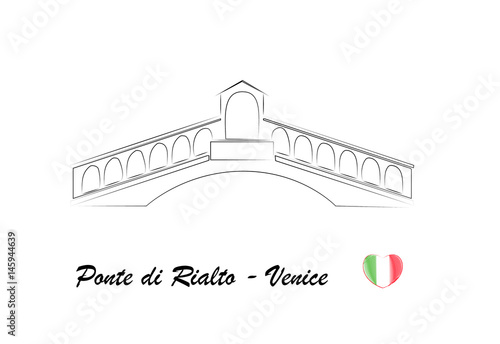 Ponte di Rialto, Venice, Italy minimal vector illustration postcard