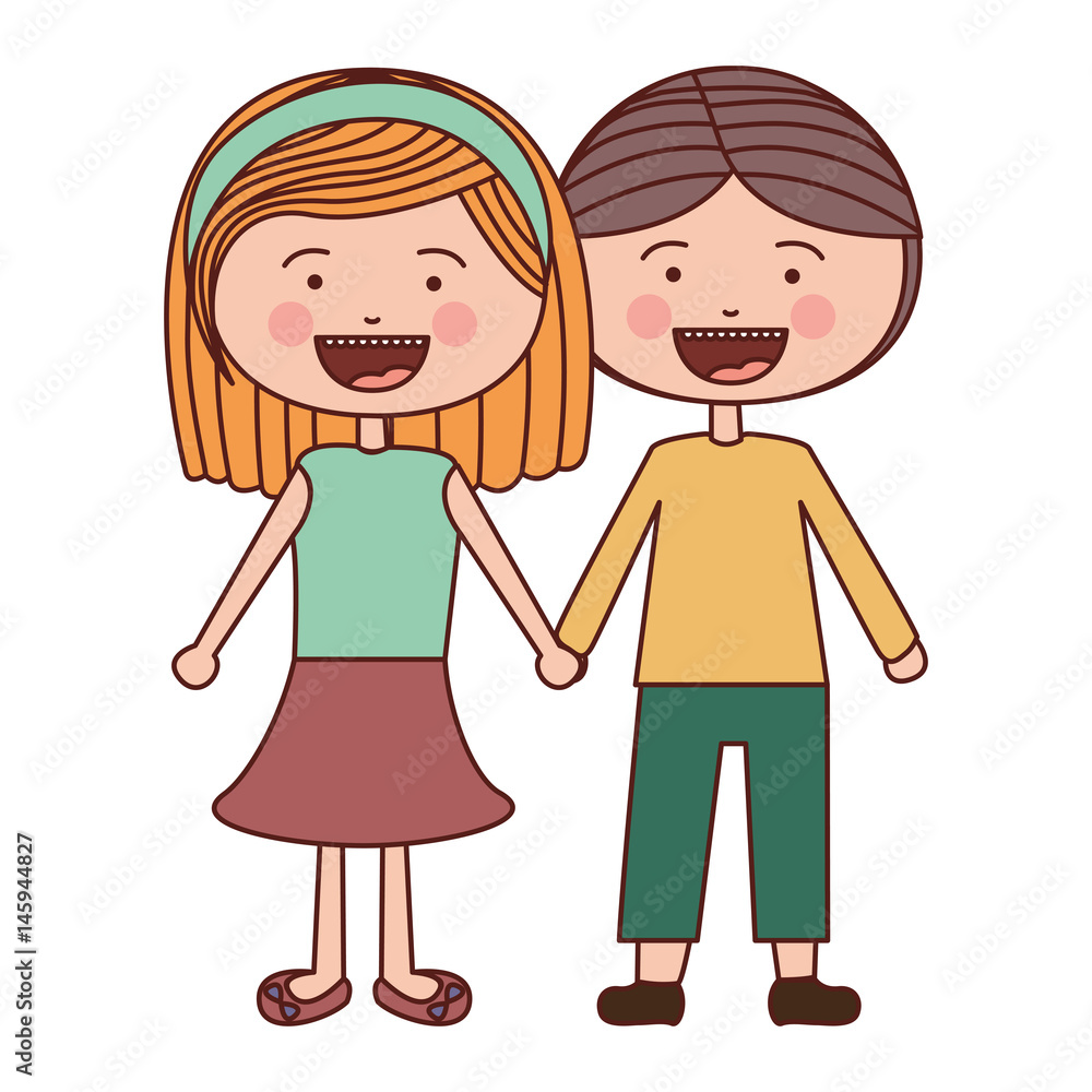color silhouette smile expression cartoon couple in suit informal with taken hands vector illustration color silhouette smile expression cartoon couple in suit informal with taken hands vector illustration