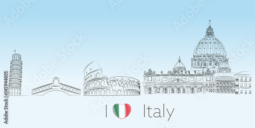 Italy skyline minimal vector illustration postcard, landmark monuments silhouette