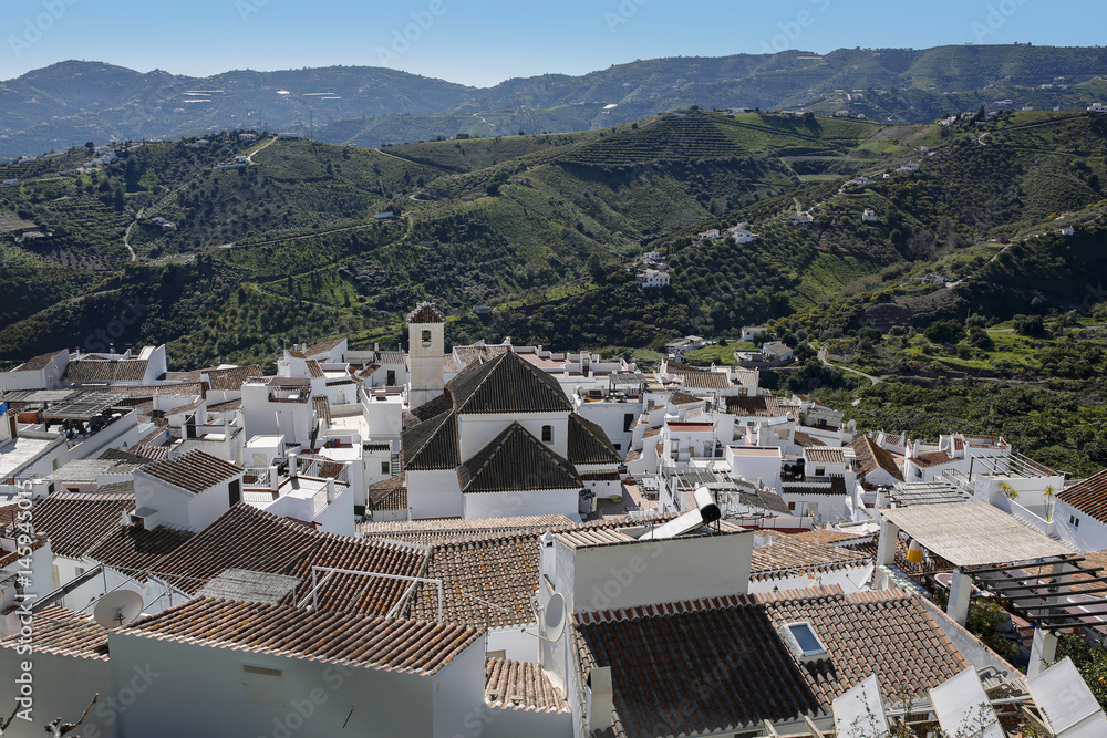 panoramic view of Frigiliana- one of the beautiful spanish pueblos blancos in Andalusia, Costa del Sol, Spain