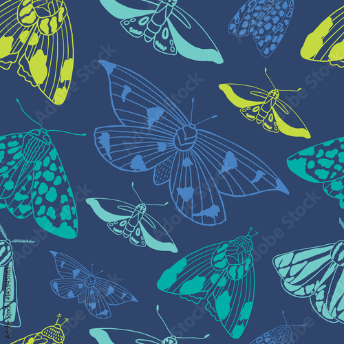 Summer moth seamless vector pattern.  Happy and colorful design.