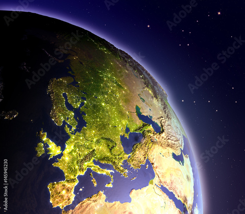 Fototapeta Naklejka Na Ścianę i Meble -  Europe from space at dawn