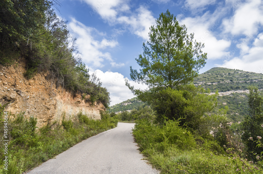 Cloudy view of national park Sant Miquel del Fai not far from Barcelona, Catalonia, Spain.