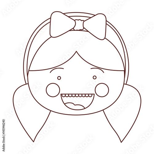 sketch contour smile expression cartoon front face girl with pigtails and bow lace hair vector illustration