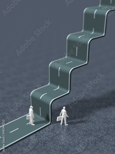 Business figures puzzled by the stairway way