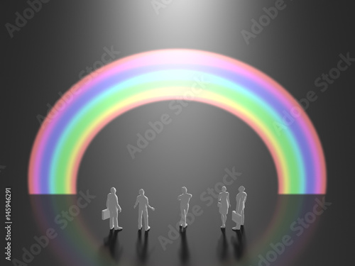 Business figures looking at the rainbow