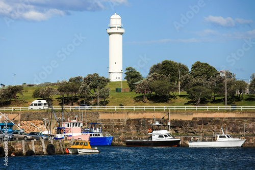 Belmore Basin, Wollongong Harbour, a still marina under Wollongong Head Lighthouse