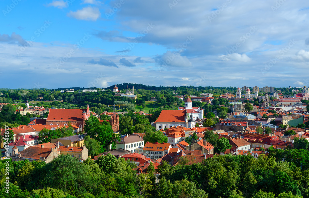 Summer panoramic view of Old Town from Mount of Gediminas, Vilnius, Lithuania