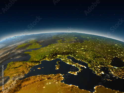 Europe from space in the evening