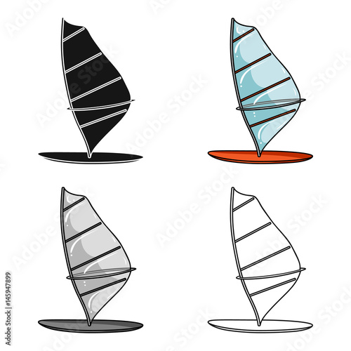 Windsurf board icon in cartoon style isolated on white background. Surfing symbol stock vector illustration.