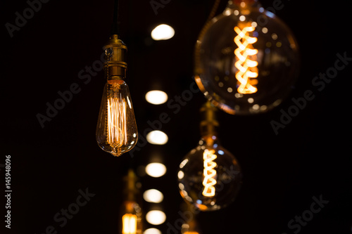 Close up of Illuminated light bulb with copy space.