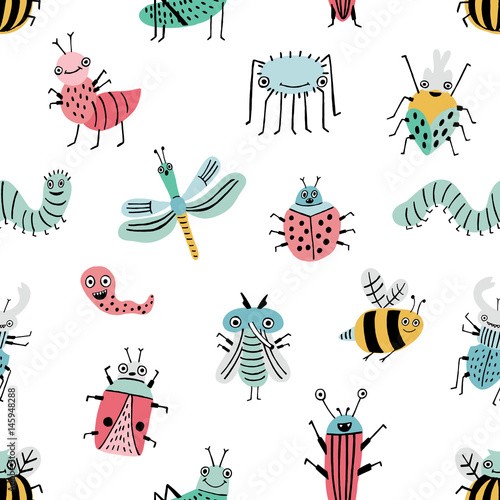 Seamless pattern with funny bug
