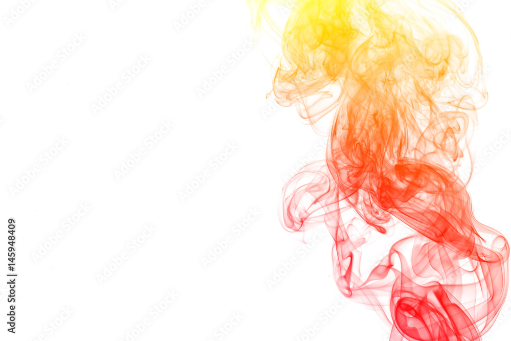 Colorful of smoke on white background with space