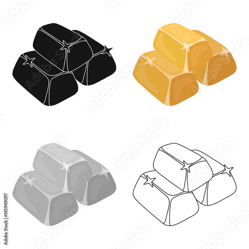 Stack of golden bars icon in cartoon style isolated on white background. Precious minerals and jeweler symbol stock vector illustration.