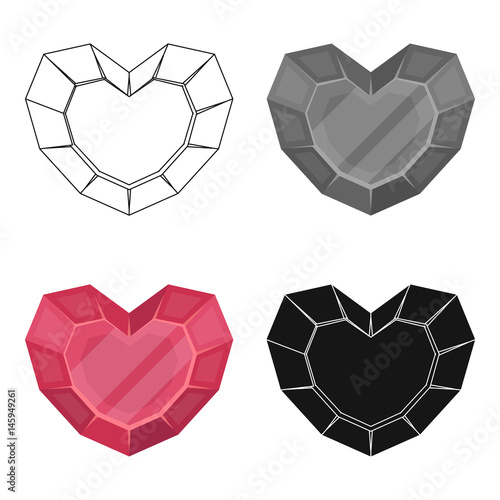 Heart-shaped gemstone icon in cartoon style isolated on white background. Precious minerals and jeweler symbol stock vector illustration.