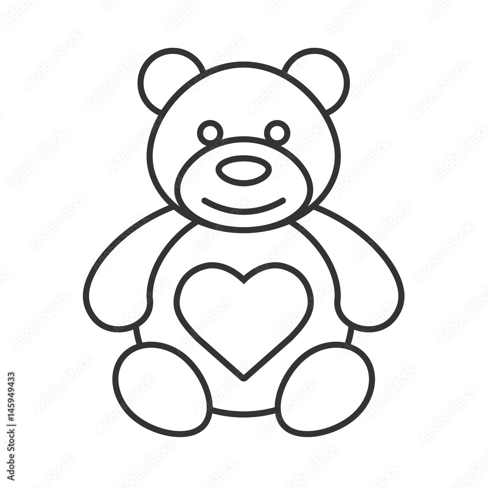 Obraz premium Teddy bear with heart shape linear icon