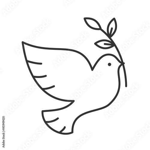 Dove with olive brunch linear icon